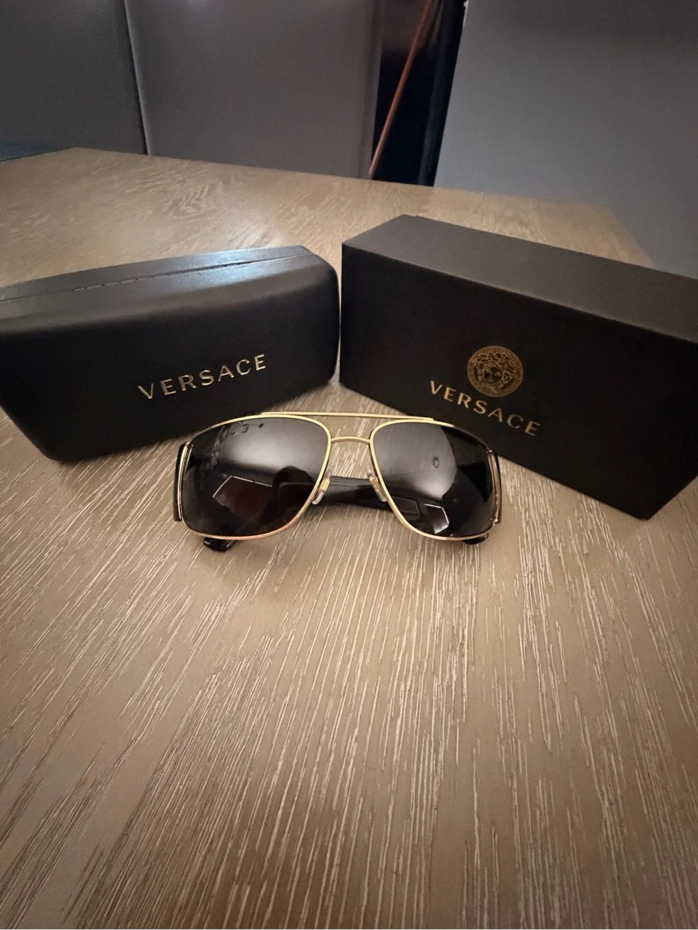 Versace Men’s Black Lensed Sunglasses with Gold Frame
